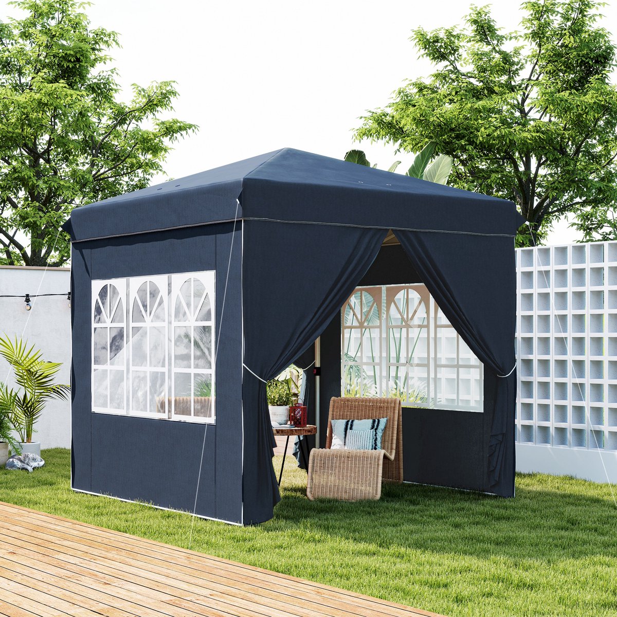 FloraGrace Partytent Paviljoen 248 x 248 x 270 Cm Opvouwbaar Waterafstotend Oxfordstof Blauw Met 4 Zijwanden En Draagtas Voor Tuin En Evenementen