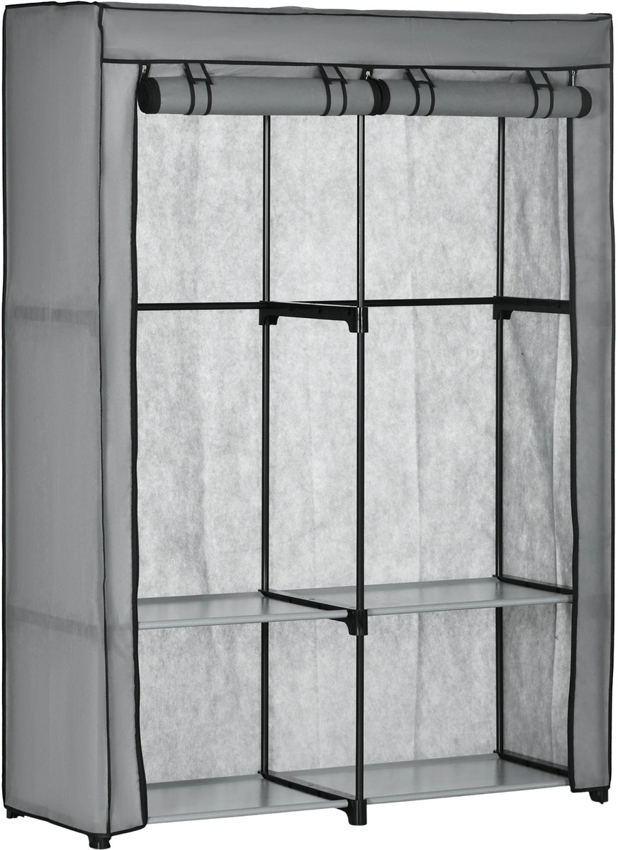Happiq Kledingkast met Stalen Frame – Nonwoven & Kunststof Garderobekast 118x49x170 cm – Lichtgrijs Light Gray