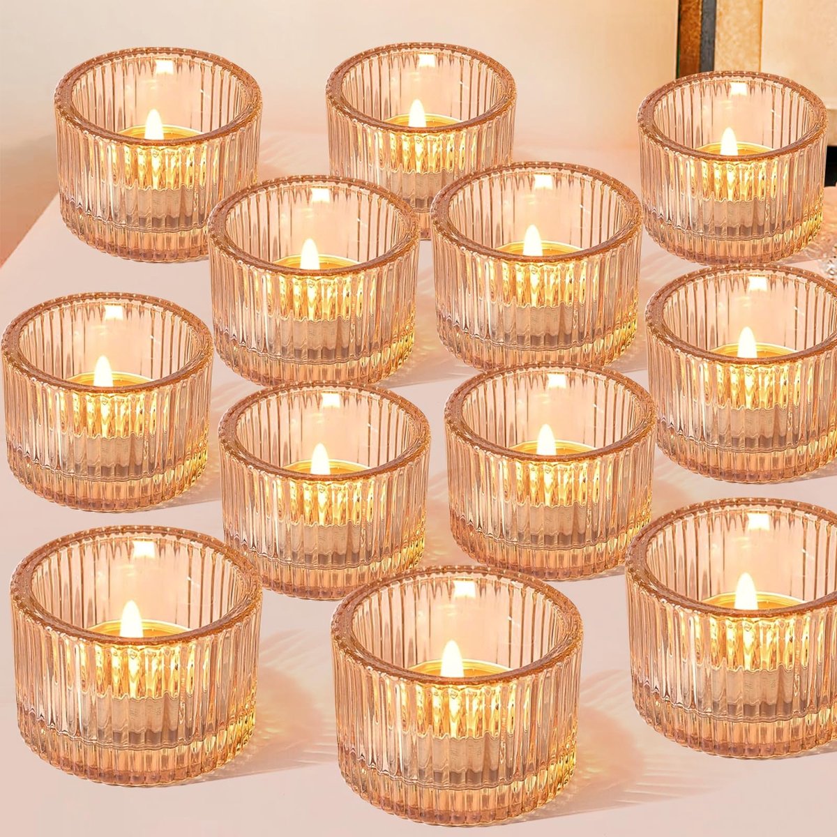 SnelShoppen - Set van 12 mini-kaarsenhouders helder glas, tafelkaarsenhouder 5 cm x 3,8 cm, theelichthouders voor kerstversiering, bruiloften, feesten