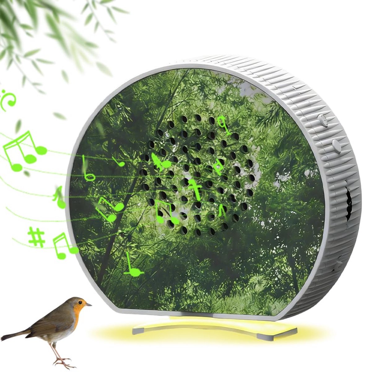 SnelShoppen - Vogelgezangbox met Bewegingsdetector & Licht, Natuurgeluidenbox met Timer, Ontspanning voor Badkamer, Spa, Gasten, Toilet, 8 Witte Ruism