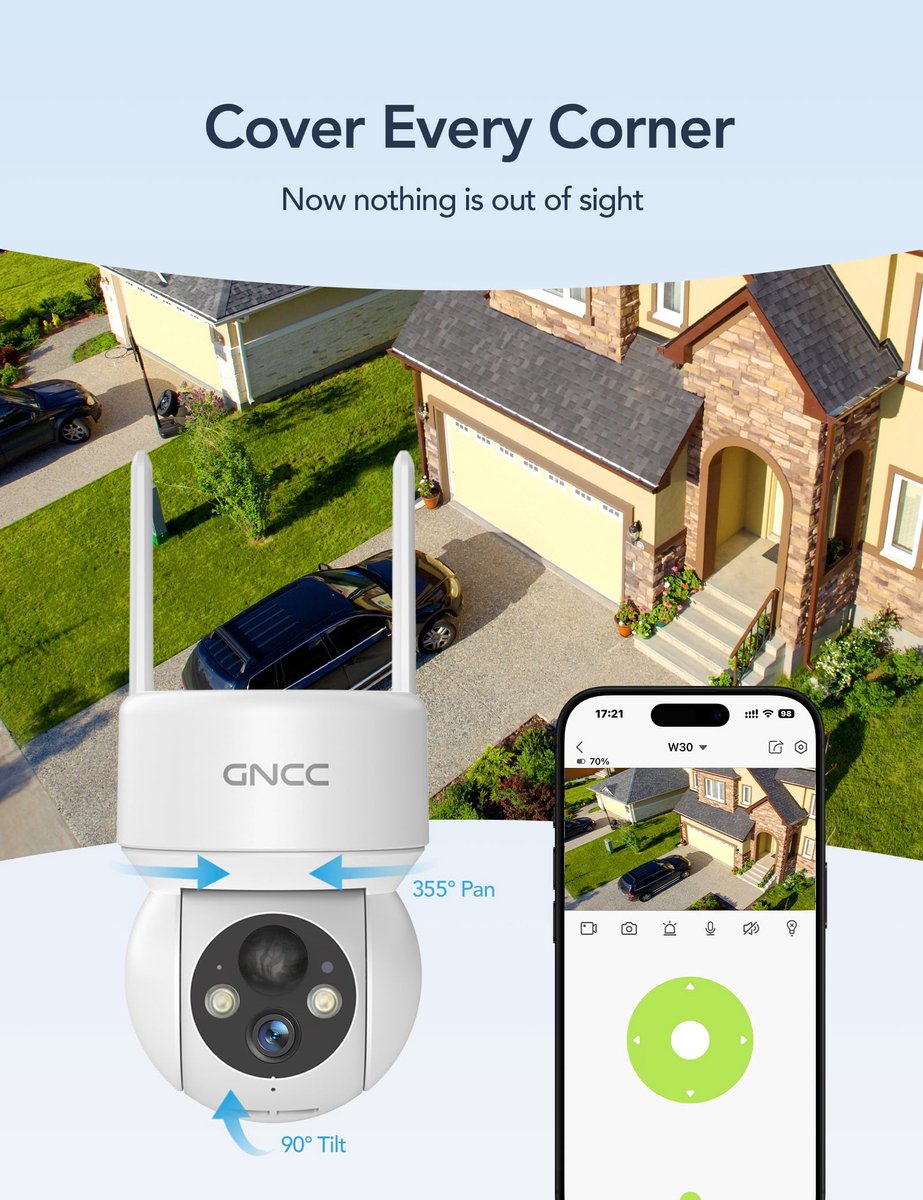 SnelShoppen - GNCC Bewakingscamera Zonnepaneel 2MP Draadloos Buiten 360° PTZ Kleur Nachtzicht Tweeweg-Audio PIR Bewegingsdetectie Alarm Sirene Alexa C