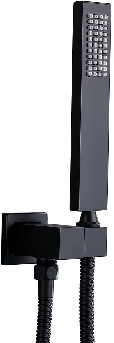 SnelShoppen - Badkamer Handheld Douchekop Matte Zwart Massief Messing met Muur Connector en 1,5m Slang Set - Anti-Verstopping Siliconen Jets