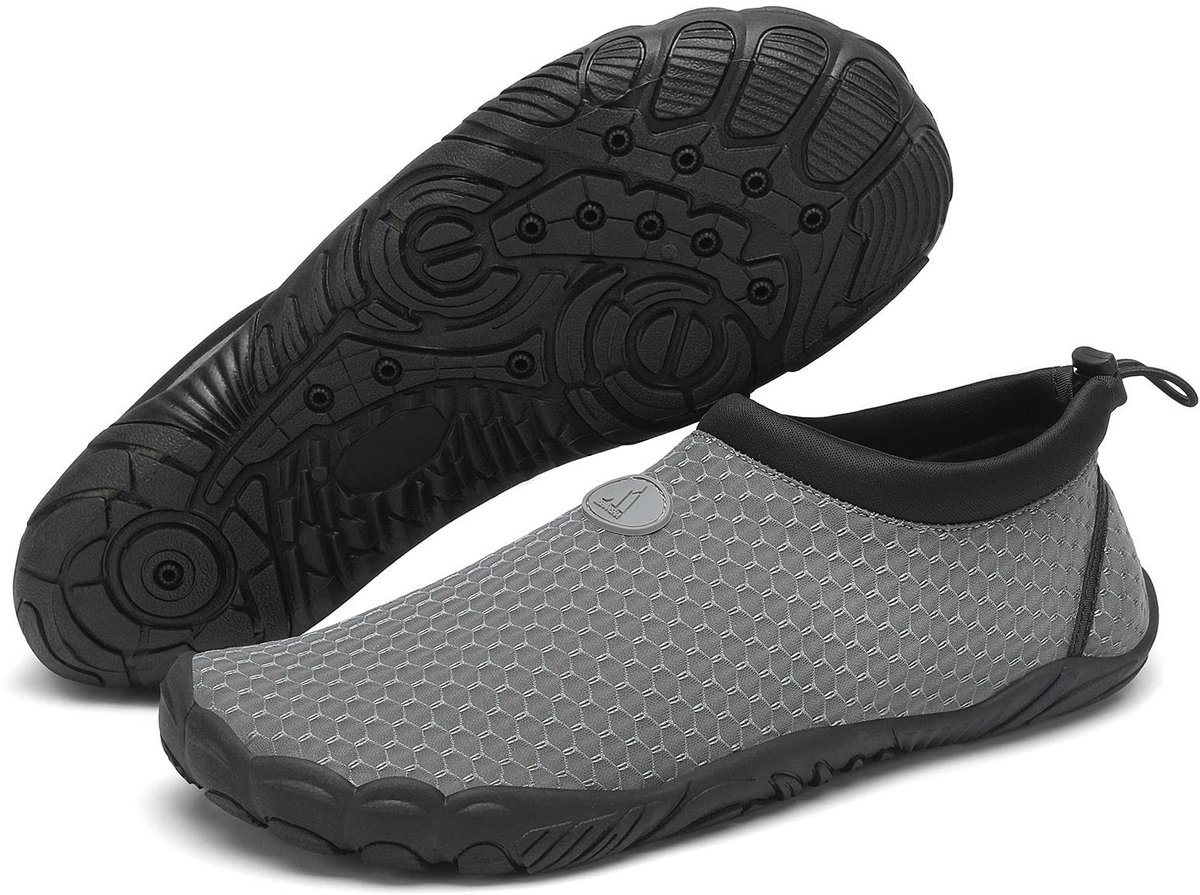 SnelShoppen - Ademend Grijze Strandschoenen voor Heren en Dames, Sneldrogend Waterschoenen Maat 36-46, Ideaal voor Strand, Zwemmen, Camping en Buitens