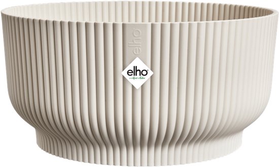 Linnenwitte Elho Vibes Fold plantenschaal met verticale ribbels.