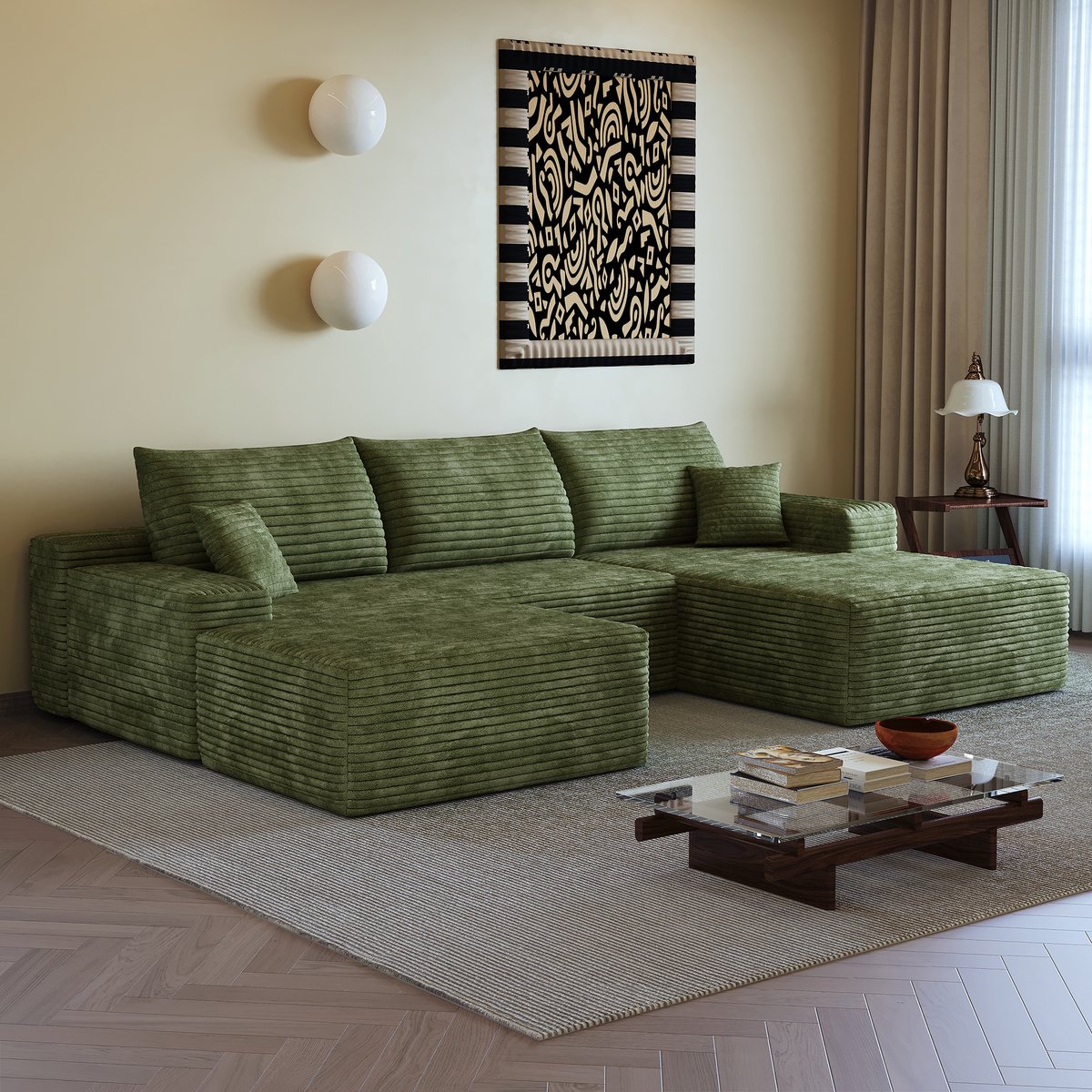 STILVORA Hoekbank 270 Cm - Modulaire Bank Met Diepe Zitting En Chaise Longue - Voor Woonkamer En Slaapkamer - Corduroy Groen