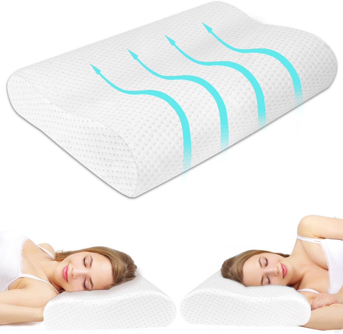 SnelShoppen - Luchtlaag Traagschuim Kussen 55x35x11/9 cm - Ergonomisch Memory Foam Slaapkussen voor Zijslapers - Comfortabel Nek Ondersteuning Kussen