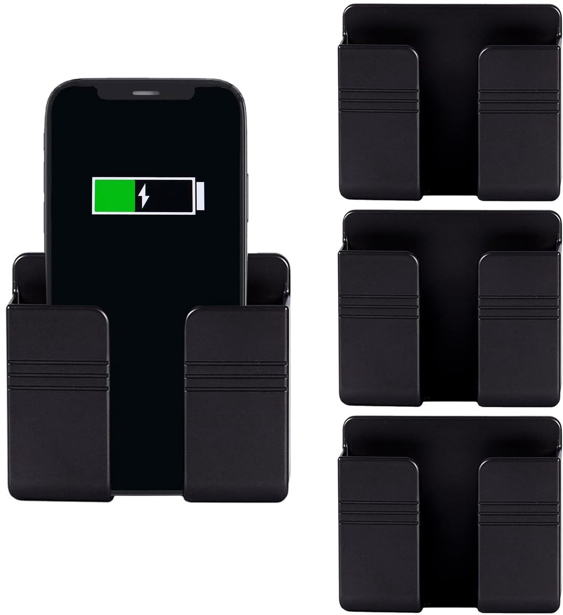 Dailygoods- Wandhouder Zelfklevend - 4 Stuks - Voor Mobiele Telefoon/ Afstandsbediening - Kunststof - Zwart - Afmetingen 9,5 x 7,8 x 2,5 cm - Telefoonhouder