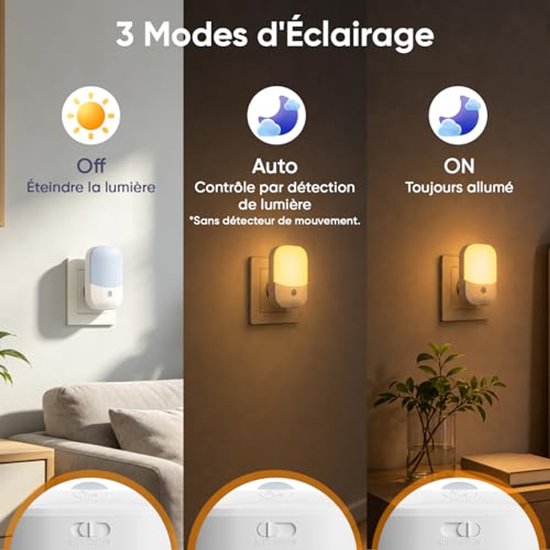 Namajunas - Stopcontact nachtlamp 2 stuks - 5 lichtsterktes, 3 werkstanden - Opvouwbaar - Warm geel licht - Met dag/nachtsensor - Geschikt voor baby's, kinderen en volwassenen van Namajunas — afbeelding 4