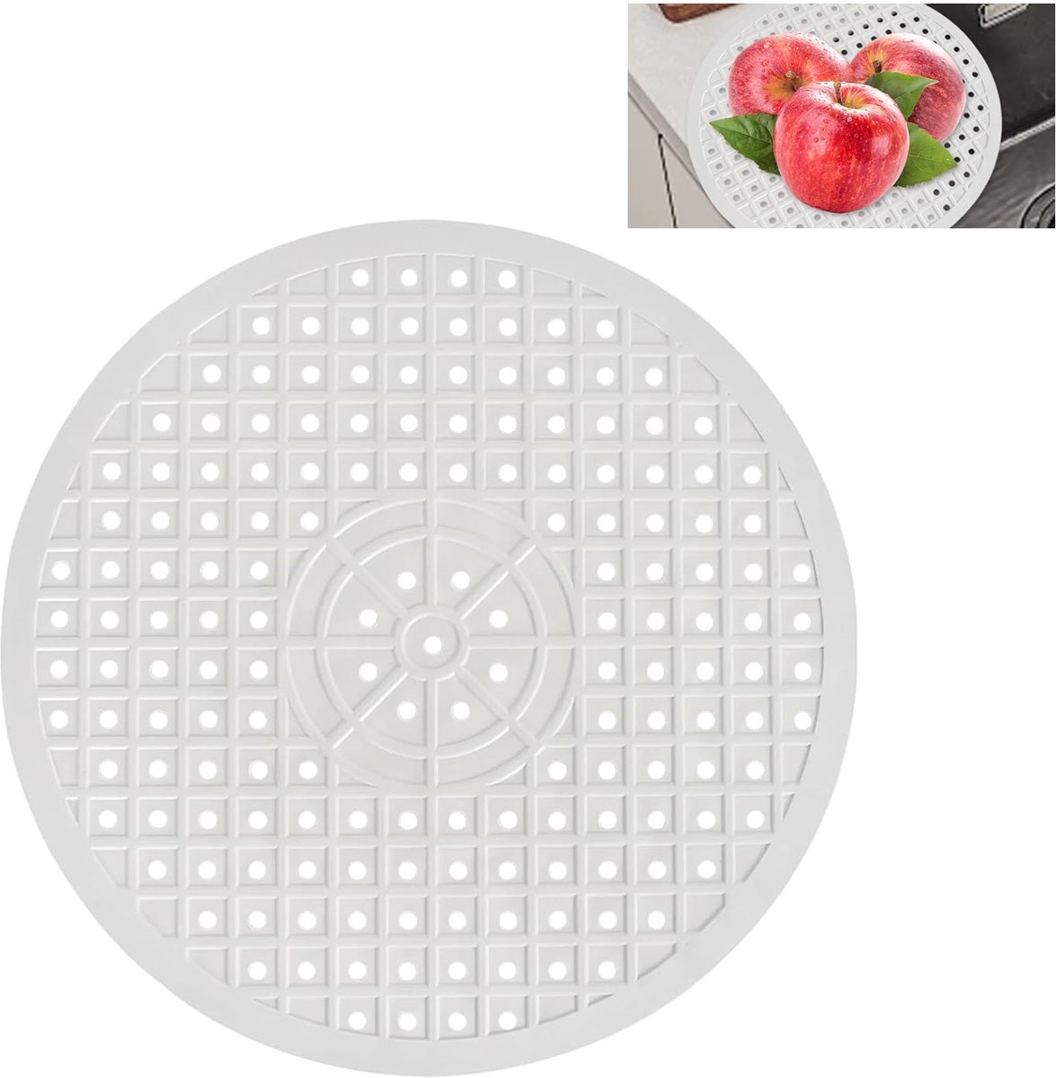 Dailygoods - Antislip Keukenafvoer Mat, Ronde Mat voor Onder de Keukenspoel met Snelle Afvoer, Wit