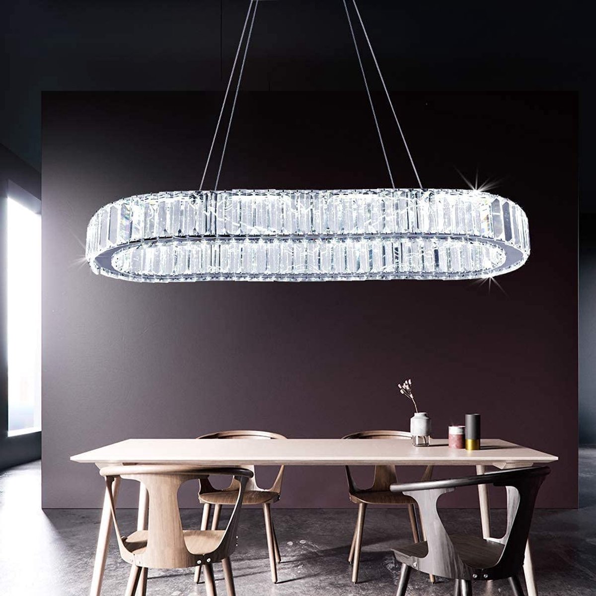 Dailygoods- Plafondlamp Led - K9 Kristallen Kroonluchter - Roestvrij Stalen Hanglamp - Modern Design - Warmwit Licht - Eenvoudige Installatie