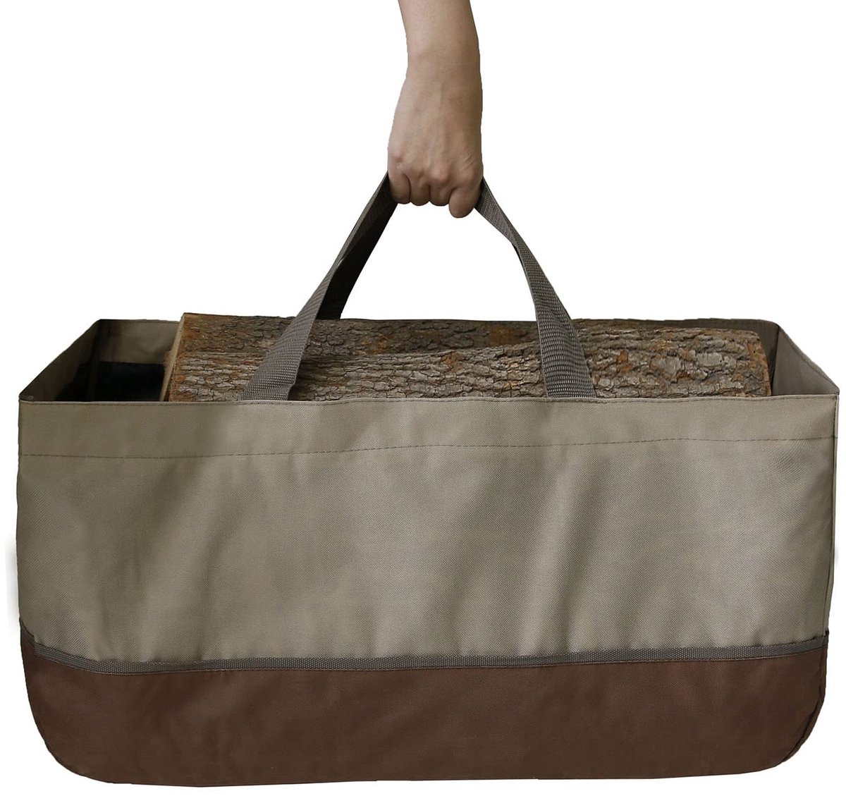 Dailygoods - Brandhout Log Carrier, Duurzame brandhout draagtas - Kaki