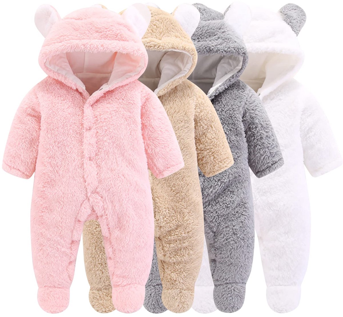 Dailygoods - Baby Cartoon Beer Sneeuwpak - Fleece Hooded Romper Jumpsuit