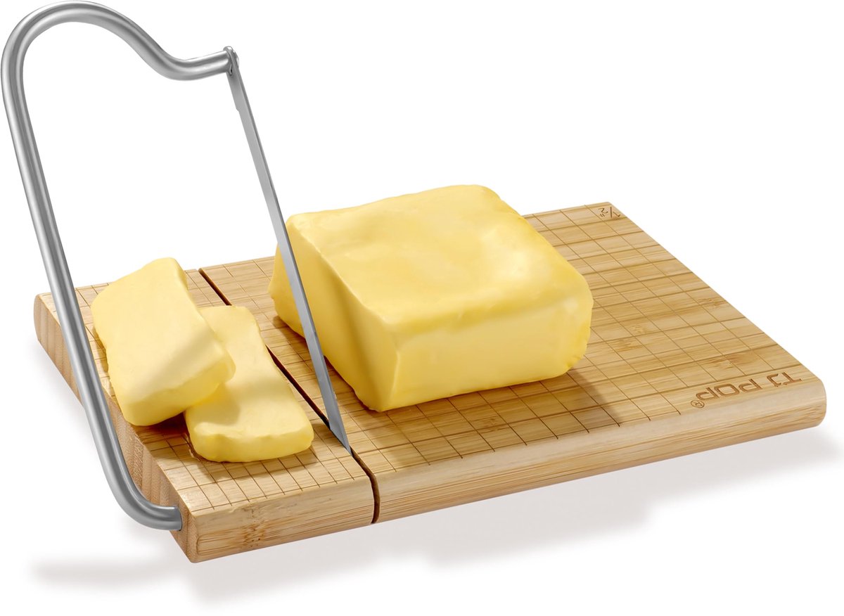 SnelShoppen - Bamboe Kaassnijplank 27x21 cm met Roestvrijstalen Kaassnijder, Nauwkeurige Maatschaal voor Kaas, Boter, Brood, Groente, Perfect voor Fee