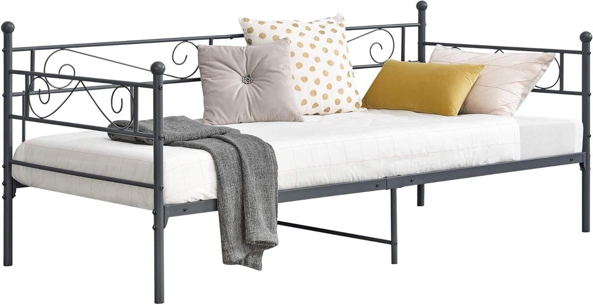 Sofa Bed - Slaapbank Dagbed - Ruimte Besparen - Stabiel Stalen Frame - 90x200 cm - Donkergrijs