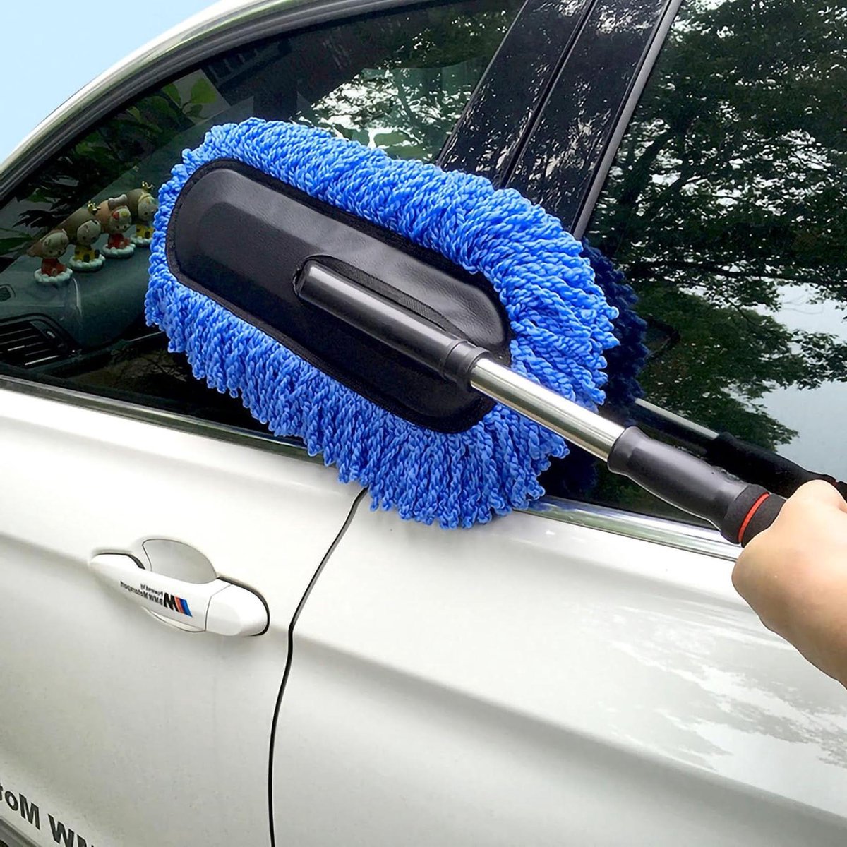 Autowasborstel - Stofzuigermop Schoonmaakborstel - Voertuigen Reinigen - Krasvrij Microvezel - Intrekbaar - Blauw