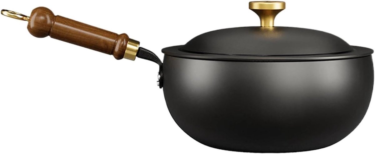 Gietijzeren Kookpan Sauspan met deksel Stoofgerechten Bereiden Antiaanbaklaag 24 cm Zwart