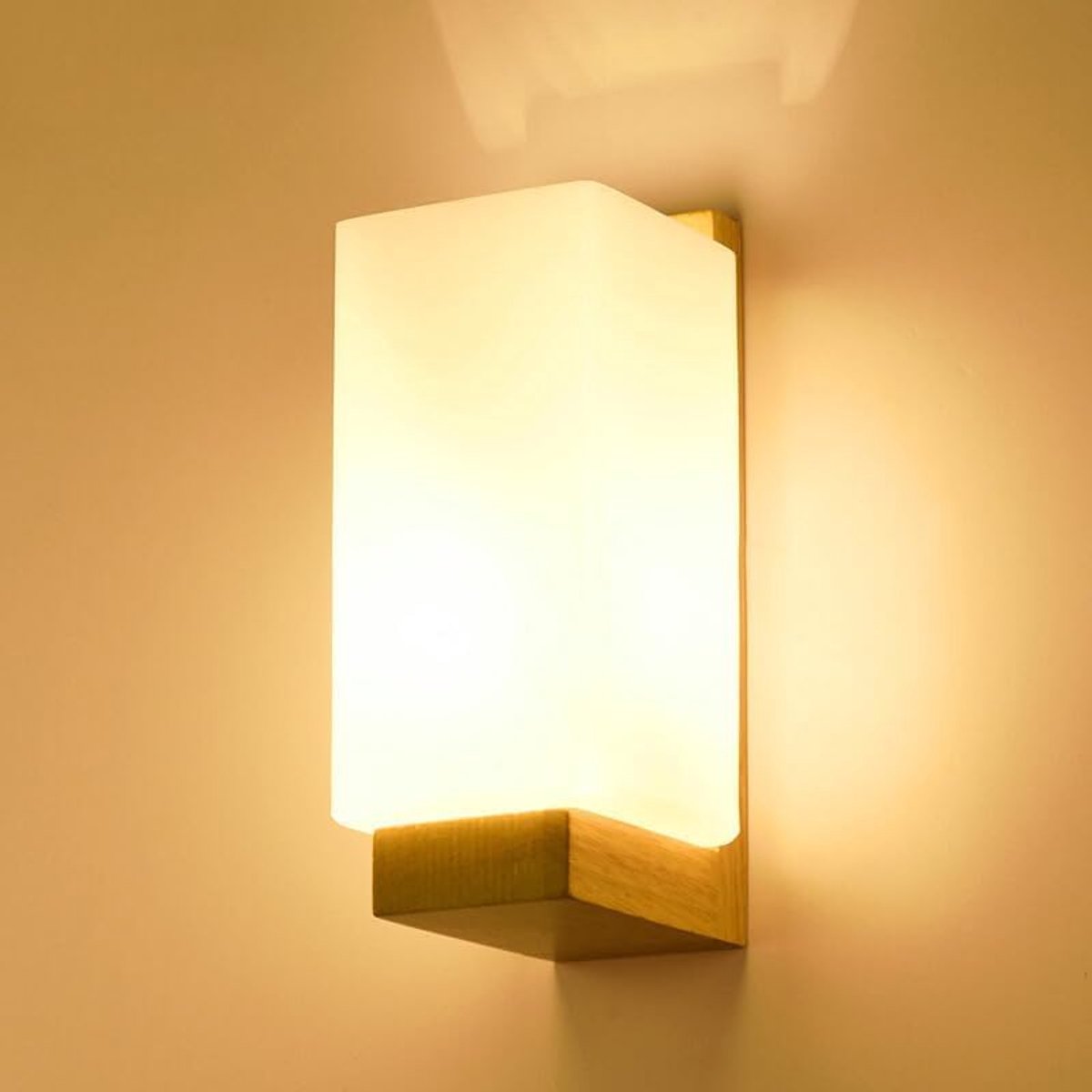Riserva Rechthoekige Retro Wandlamp Houtwit Kleur Glazen Kap E27 Fitting Max 60W 220V Zonder Lamp voor Gang Trap Balkon Zolder