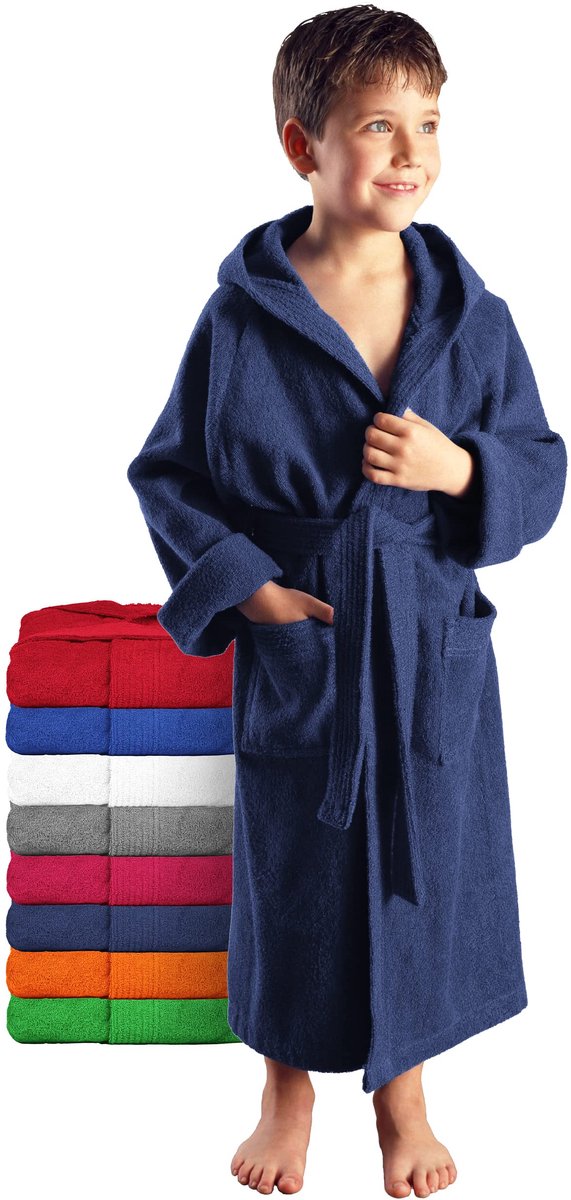 SnelShoppen - Kinderbadjas met Capuchon, 100% Katoenen Badstof, Navy Blauw, Maat 176, Ideaal voor Zwemmen, Douchen en Thuisgebruik