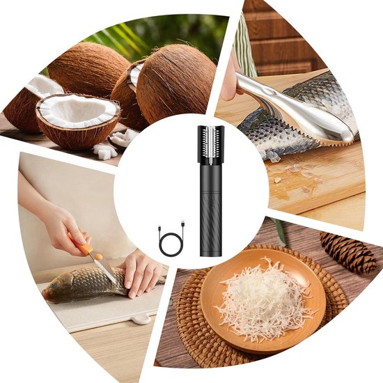 Elektrische Kokos Rasp - Handheld Roterende Schraper - Bakken en Koken - Gelijkmatige Raspconsistentie - 24 cm Lengte - Zwart — afbeelding 4