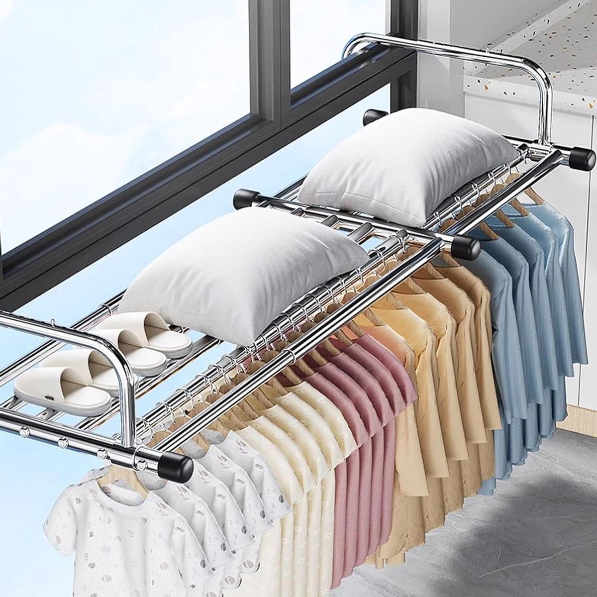 Radiator Wasdroger Wasrek Opvouwbaar Kleding Drogen Uitschuifbaar Ontwerp 16 cm Verstelbaar Roestvrijstaal