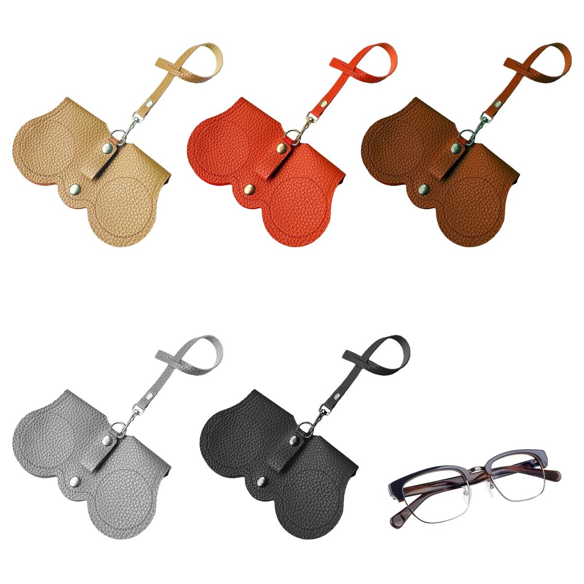 Dailygoods - 5 Stuks Draagbare Zonnebril Etui met Beltsluiting - Zachte PU Leren Zonnebril Houder