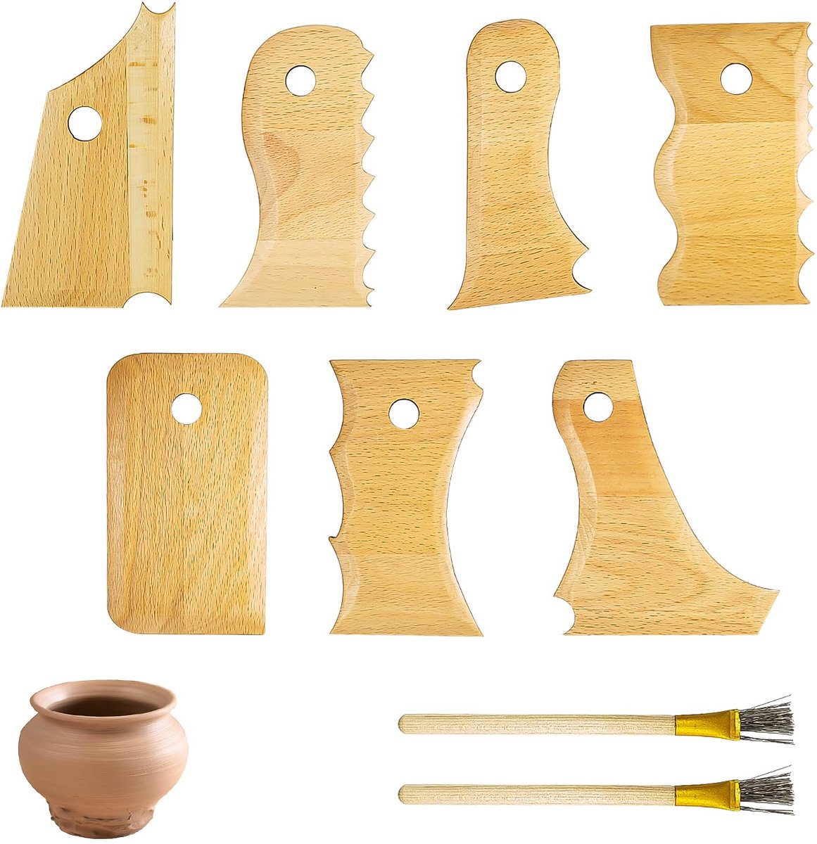 Dailygoods- Aardewerkset 9-delig - Beukenhout - Pottenbakkersgereedschap - Snijgereedschap - Gereedschap voor volwassenen - Compleet set - Pottenbakkersset