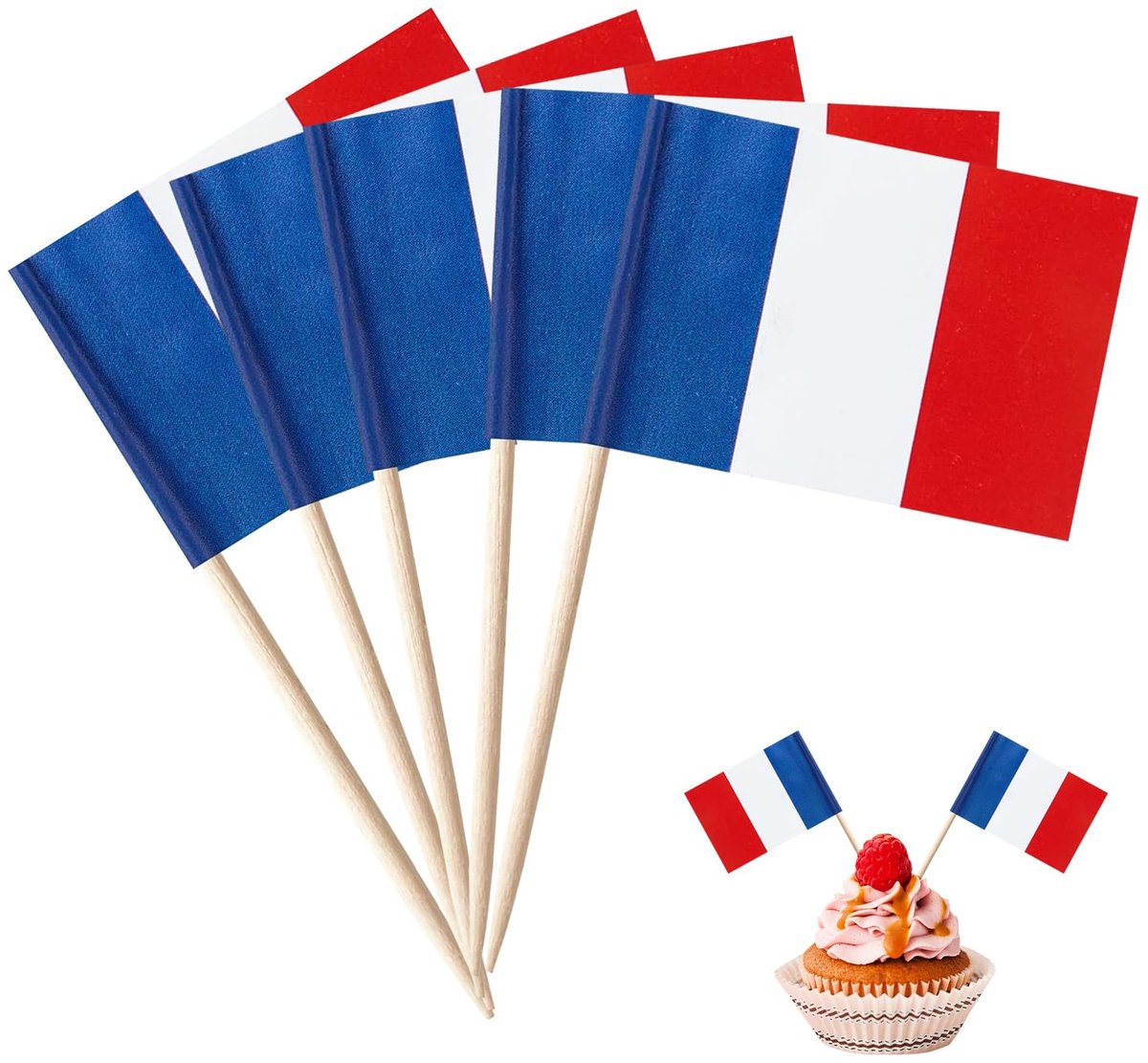 Dailygoods - Franse Vlag Houten Tandenstokers - 100 Stuks voor Feestdecoratie