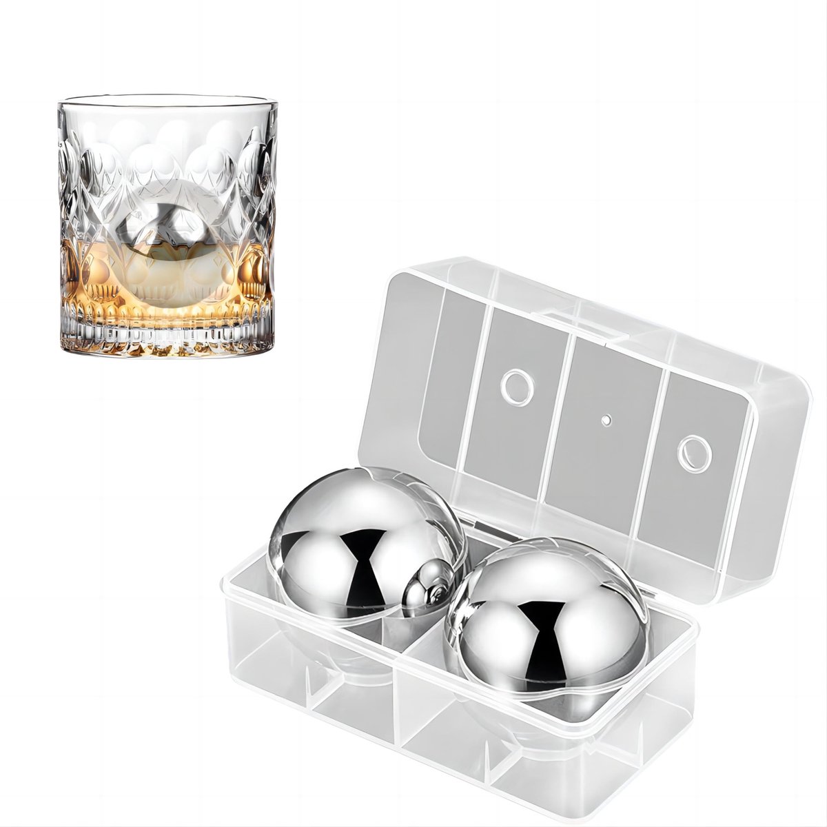 Dailygoods - 2 Stuks 304 Roestvrij Stalen IJsballen - Herbruikbare Koelstenen, 55 mm