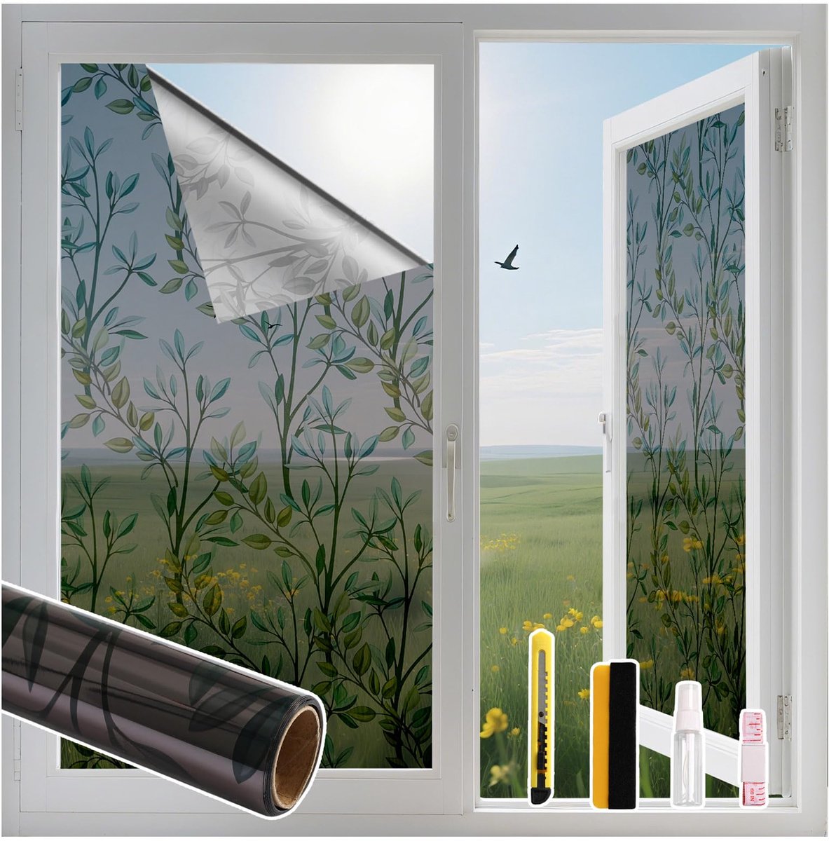 SnelShoppen - Raamfolie UV-zonwerend, ondoorzichtig, zelfklevend, hittebescherming, zwart, 44,5 x 400 cm, voor binnen en buiten gebruik