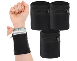 Dailygoods - Pack van 4 Zwarte Zweetbanden met Rits voor Sporten