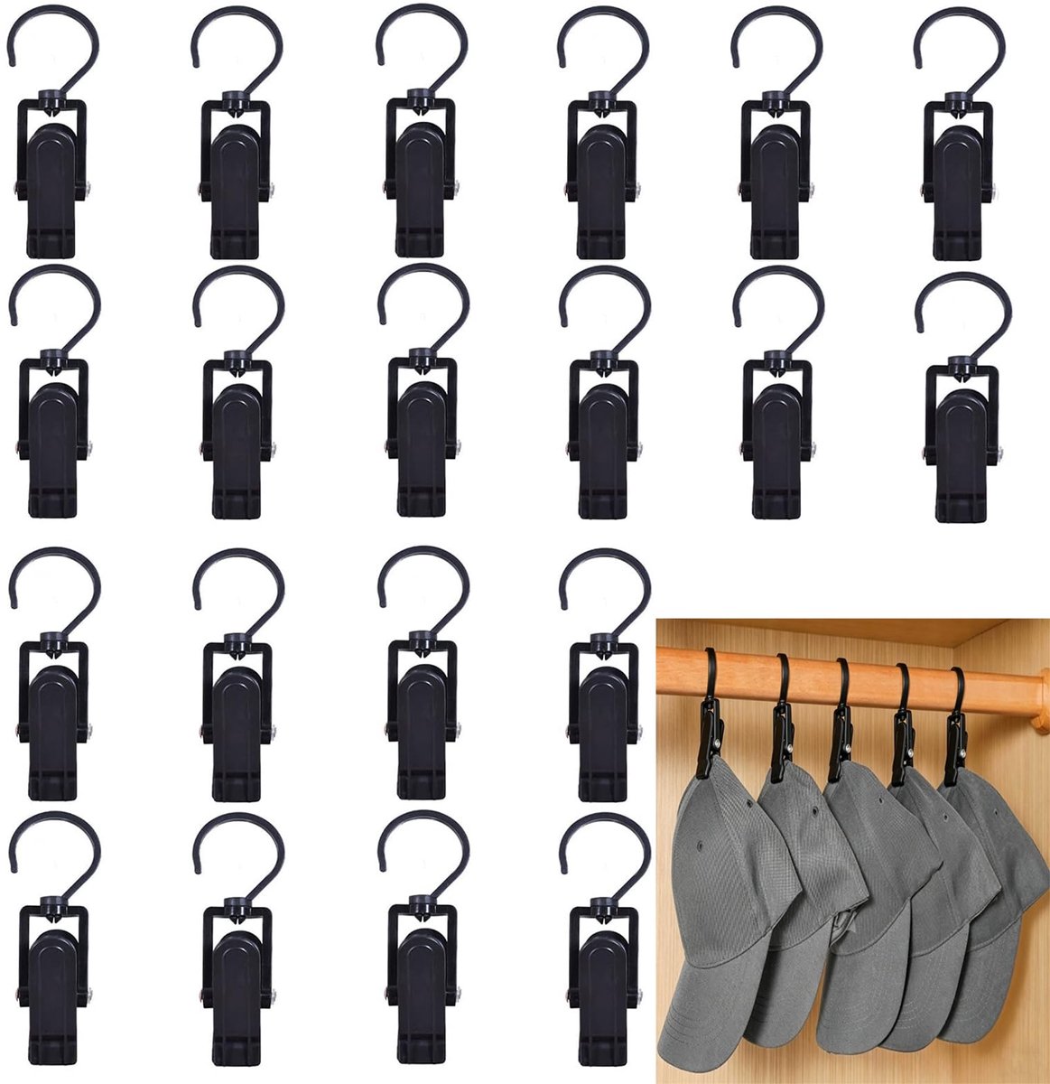 Dailygoods - 20 Stuks Gordijnclips en Handdoekclips - Zwarte Draaibare Bootclips