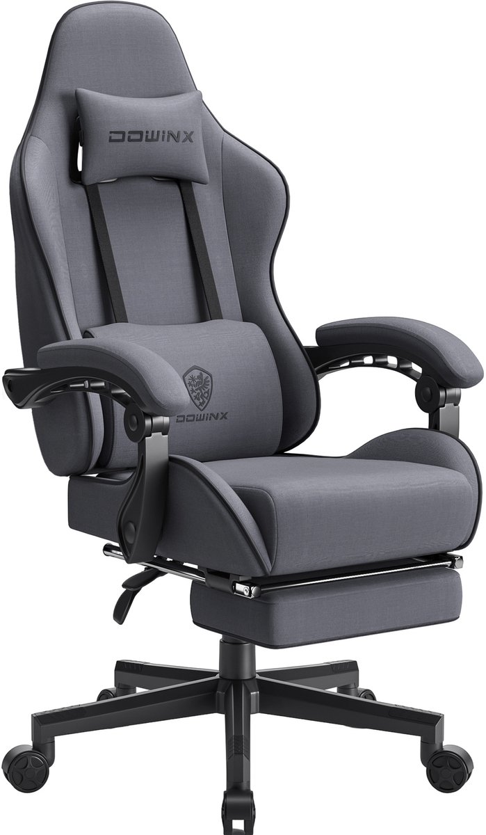 Dowinx Gamingstoel - Ergonomische bureaustoel - Stoffen gamerstoel met voetensteun - Pocketvering zitkussen - Verstelbare rugleuning - Voor kantoor gaming slaapkamer -grijs
