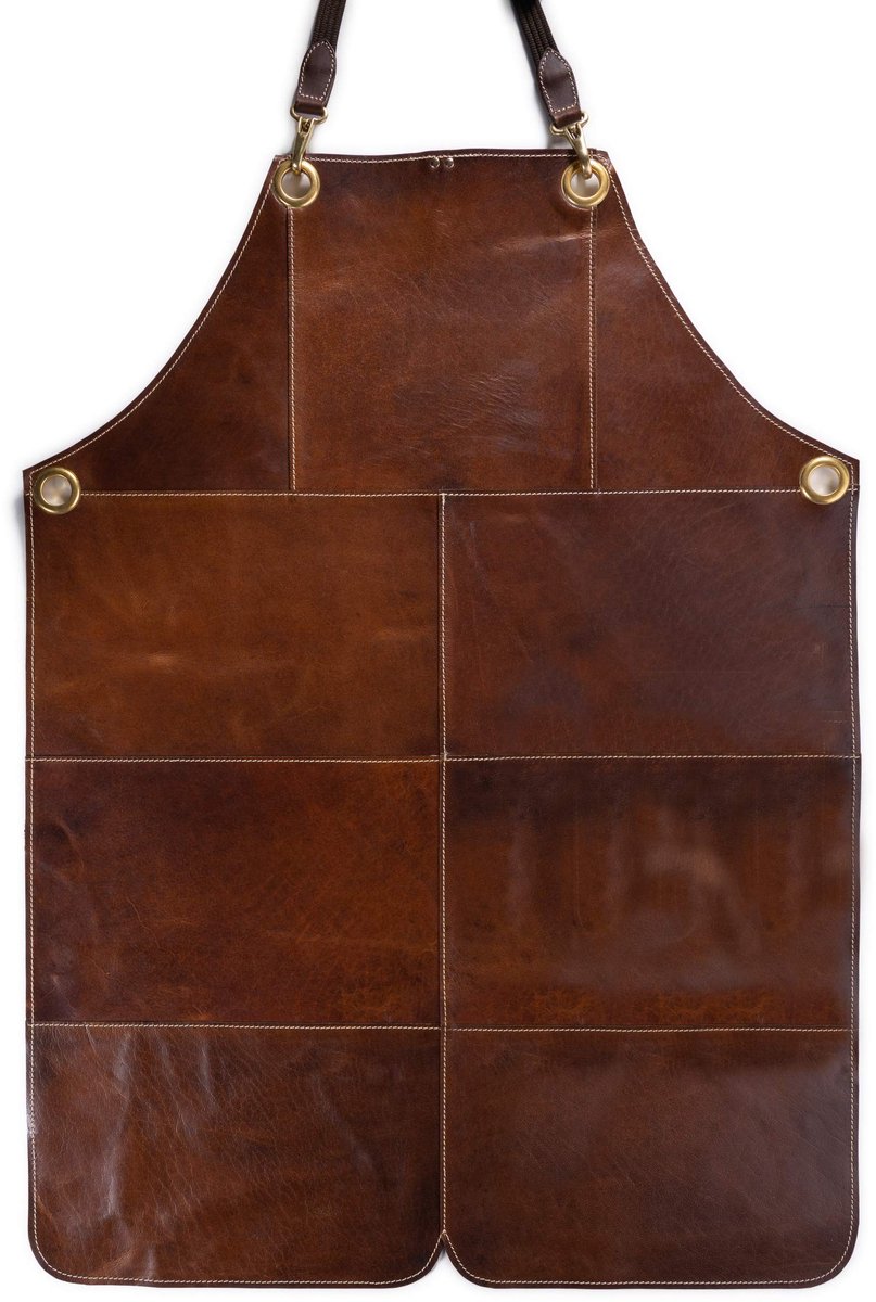 Dailygoods - Leren Kookschort voor Mannen - Schort met Vintage Patches - Lenny