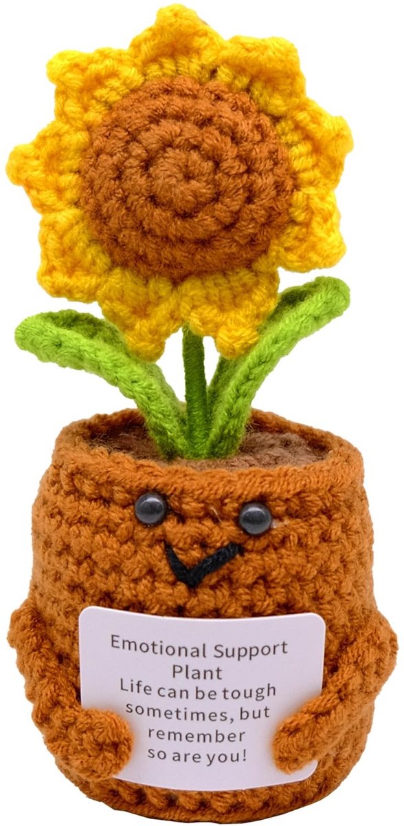 Dailygoods- Gehaakte Bloemen - Handgemaakt - Pluche Zonnebloem - Bureaudecoratie - Motiver