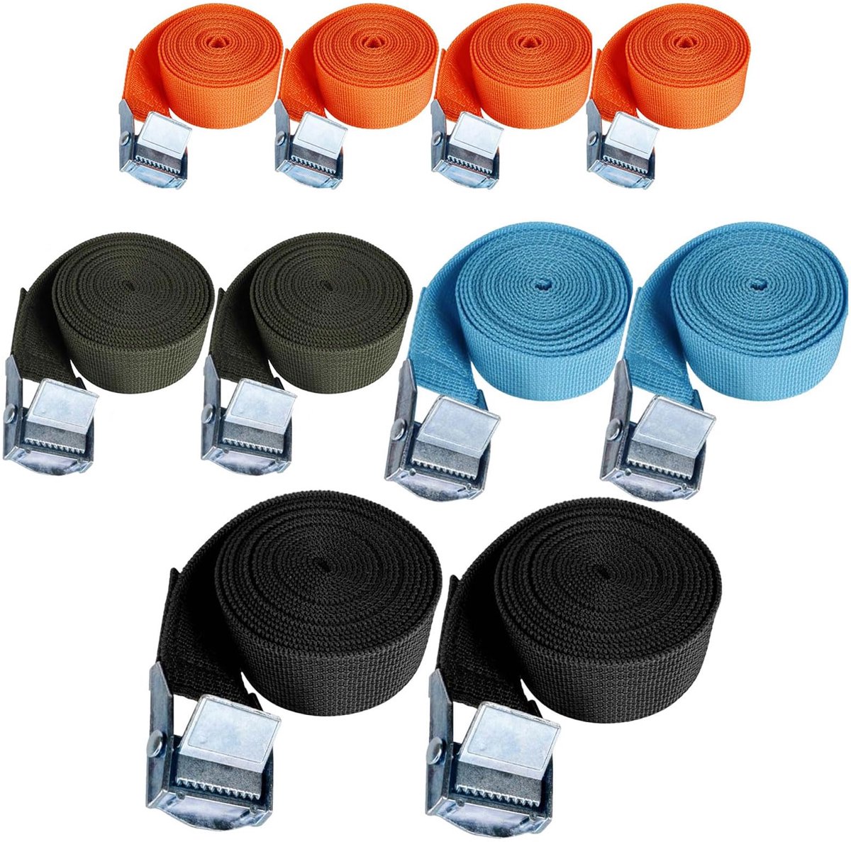 Dailygoods - Set van 10 Bevestigingsbanden - 25 mm Ratchet Straps met een Draagcapaciteit van 250 kg