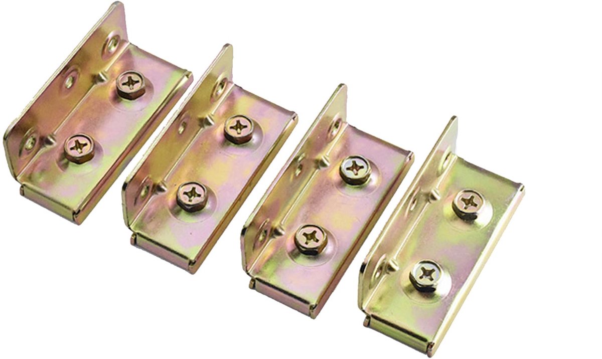 Dailygoods - Meubel Aansluiting Scharnier Railbeugels voor Bedframe - Geel Verchroomd 4 Sets