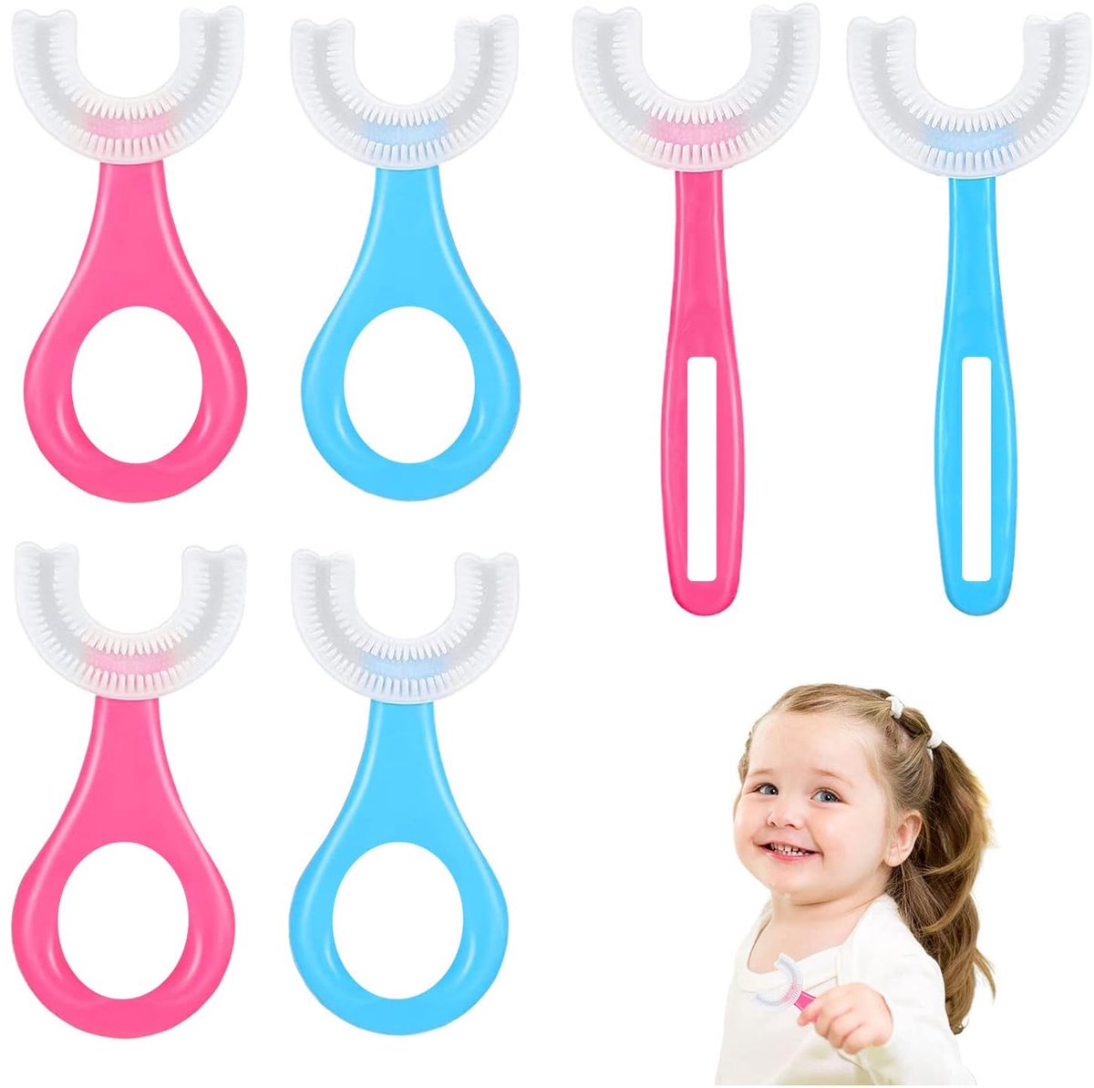 Dailygoods - U Shape Tandborstel voor Kinderen - 360 Graden Siliconen Borstel (6 Stuks)