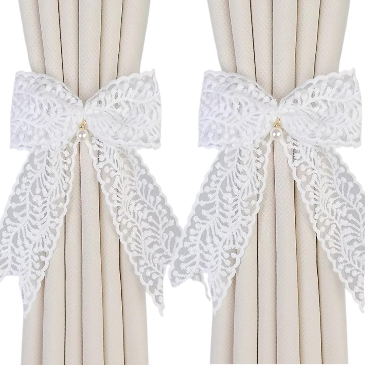 Dailygoods - Verstelbare gordijnhouder met strik - Wit, 2 stuks voor huisdecoratie
