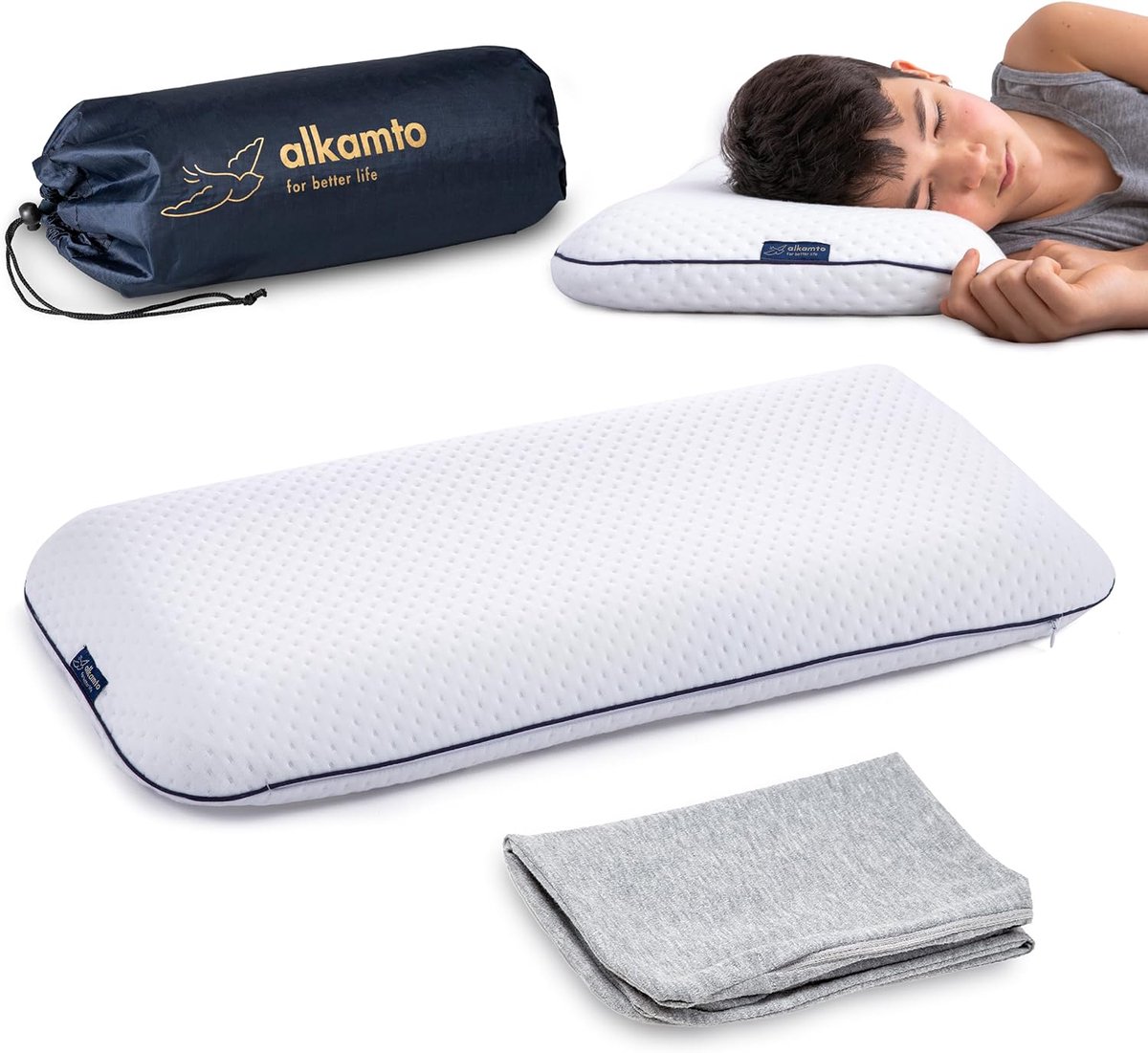 SnelShoppen - Orthopedisch Kussen voor Kinderen 3-8 Jaar, 66x33 cm, Öko-Tex, Temperatuurregulerende Overtrek & Extra Katoenen Overtrek