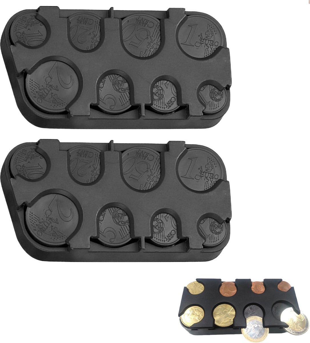Dailygoods - 2 Stuks Euro Muntopbergbox - Coin Sorter met 8 Compartmenten