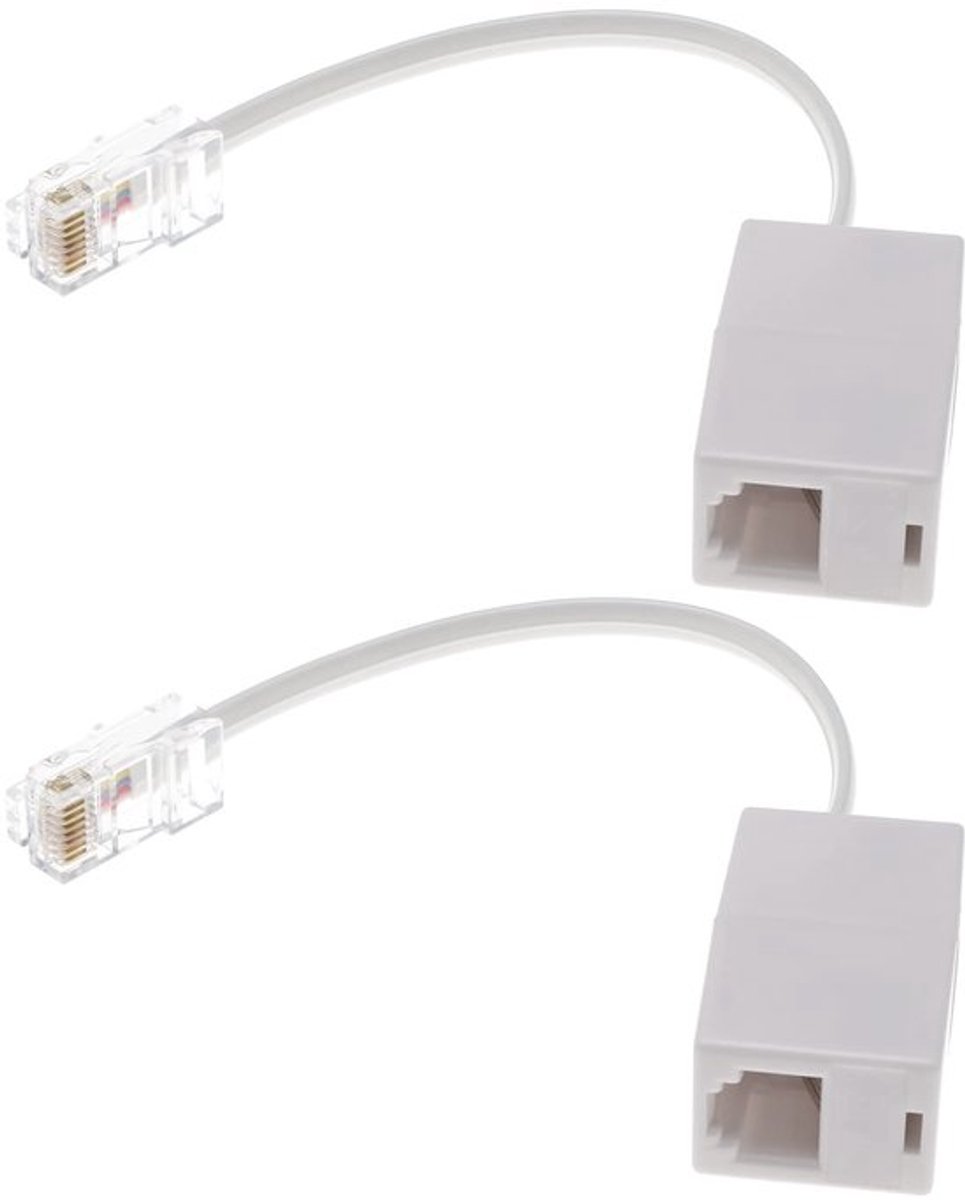 Telefoon Splitter - RJ11 naar RJ45 Converter - Wit - Plug en Play - 2 Stks Telefoonkabels - Geschikt voor Thuisgebruik - 145mm