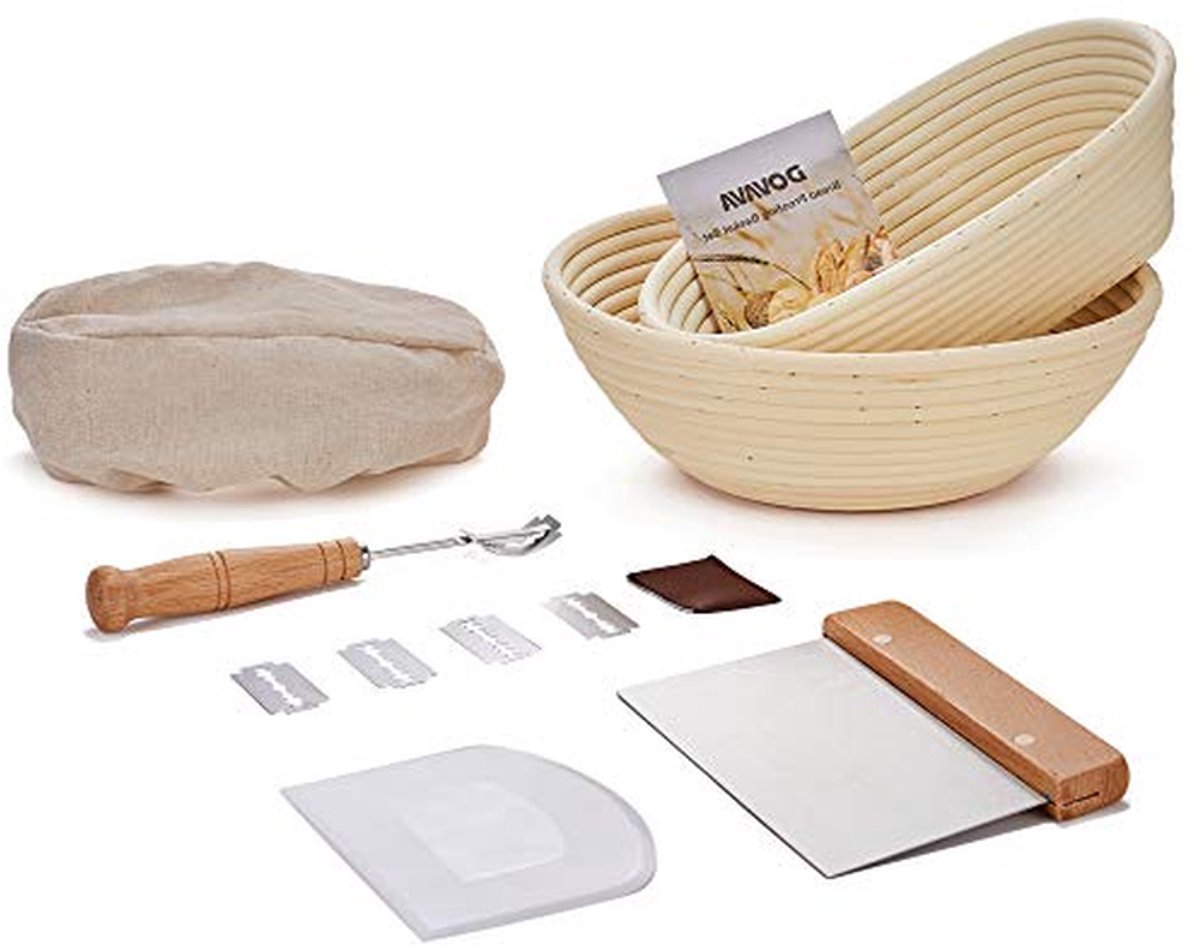 Rijsmanden Set - Broodmandjes Bakken - Brood Bakken - Handgemaakt Natuurlijk Rotan - 25 cm Diameter - Natuurlijk Rotan