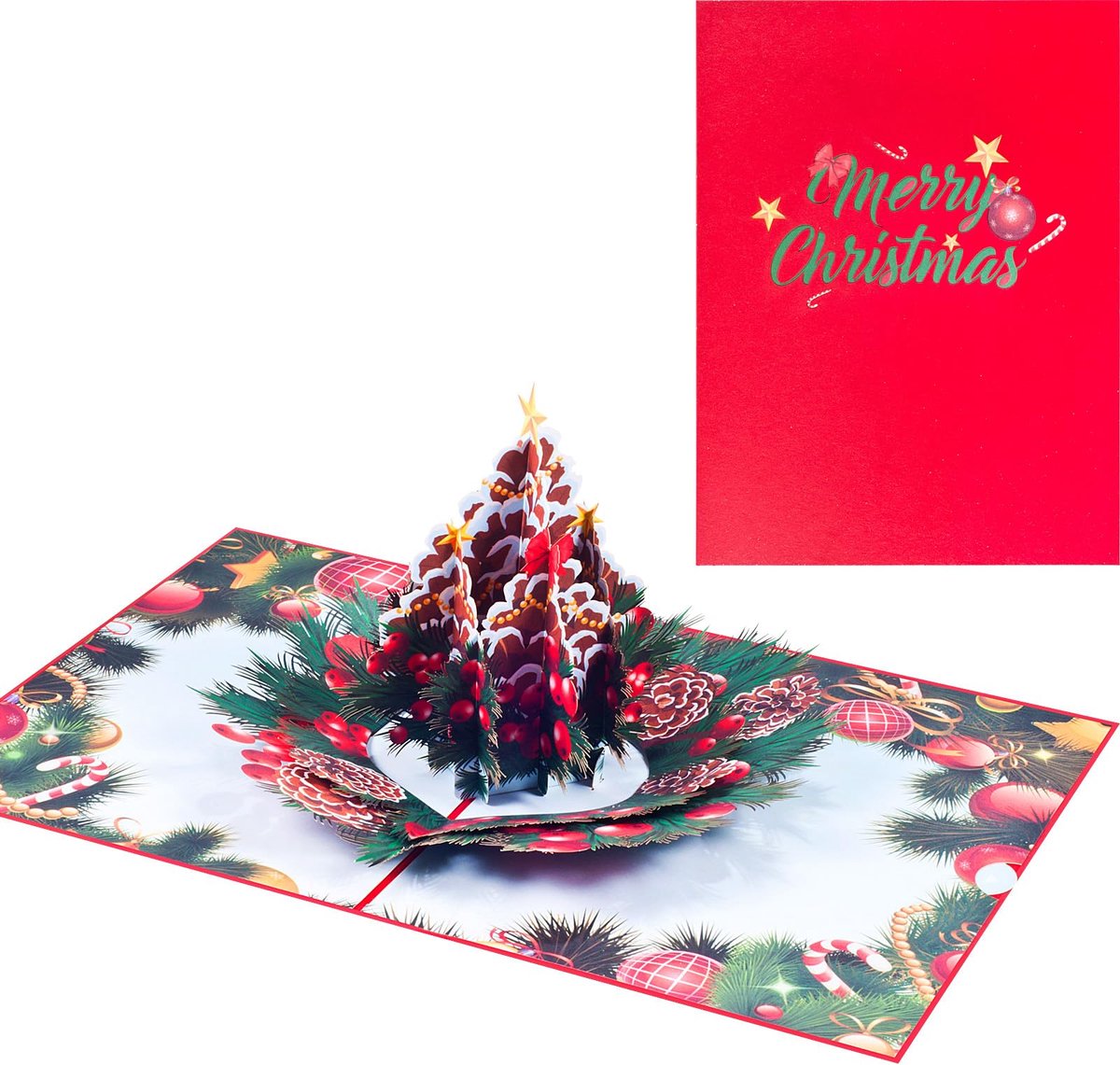 Dailygoods - 3D Kerstwenskaart - Pop-up Dennenappelkaart met Envelop
