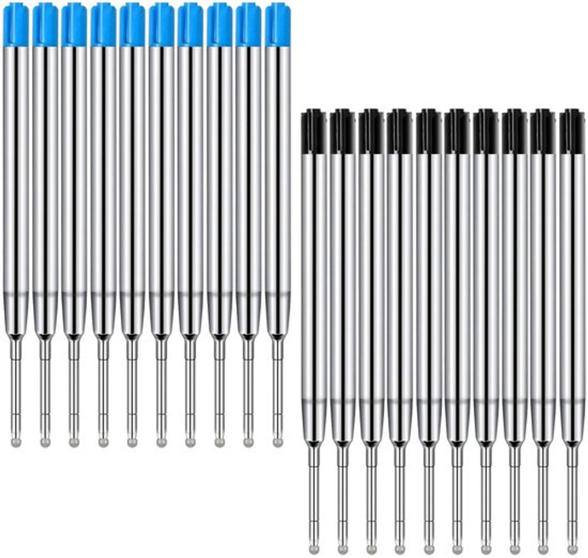 - Balpenvullingen - Navulverpakkingen - Vervangbaar - Zwart en Blauw - Schrijfbalpunt - Geschikt voor Parker - 20 Stuks