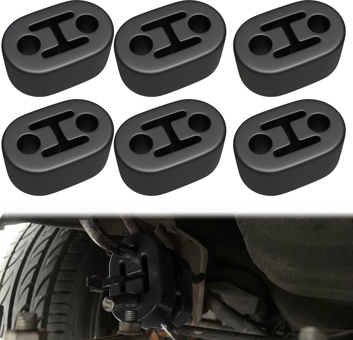 Dailygoods - 6 Stuks Zwarte Uitlaatrubber - Universele Auto Uitlaat Hanger voor Alle Voertuigen