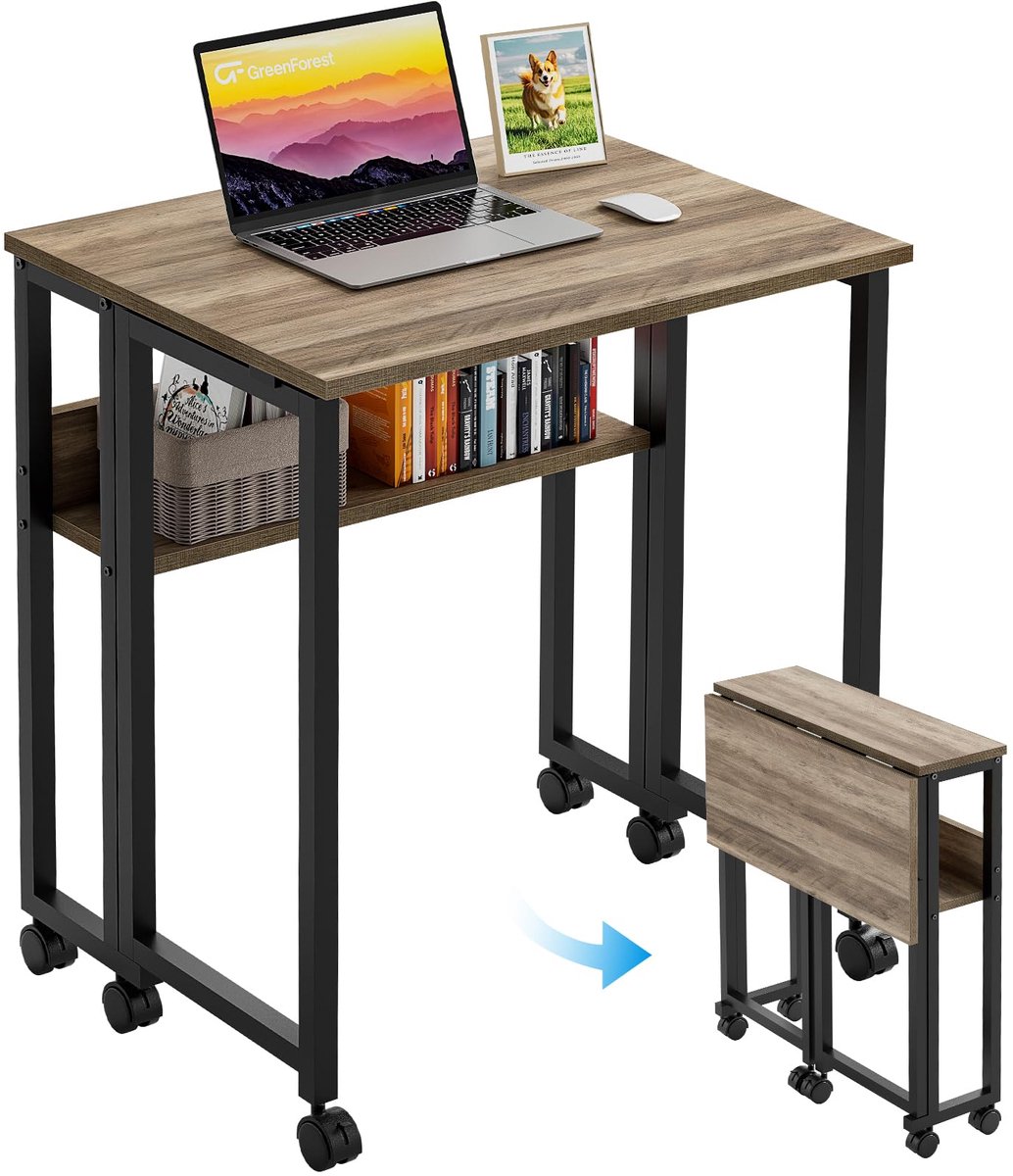 Dailygoods - Klein Opvouwbaar Bureau met Wielen - 63x50cm Draagbaar Bureau, Eenvoudige Montage, Grijs