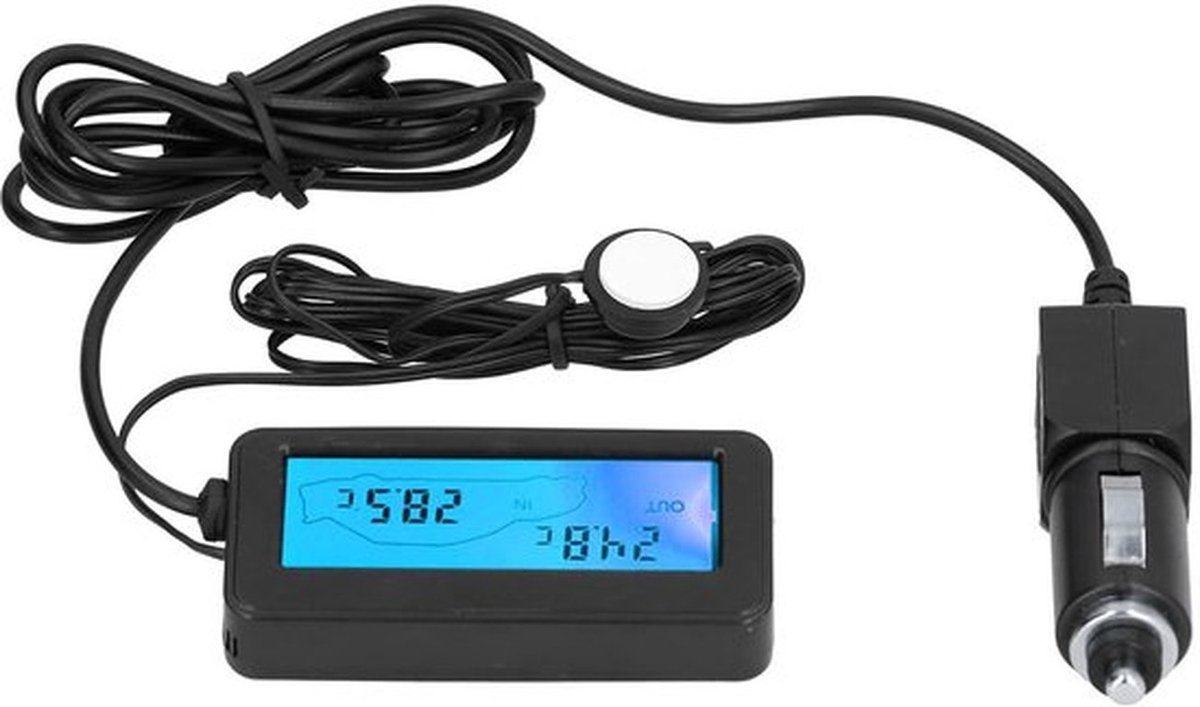 Auto-thermometer - Digitale Temperatuurmeter - LCD-display - Blauw - Mini-thermometer - Geschikt voor voertuigen met 12 V