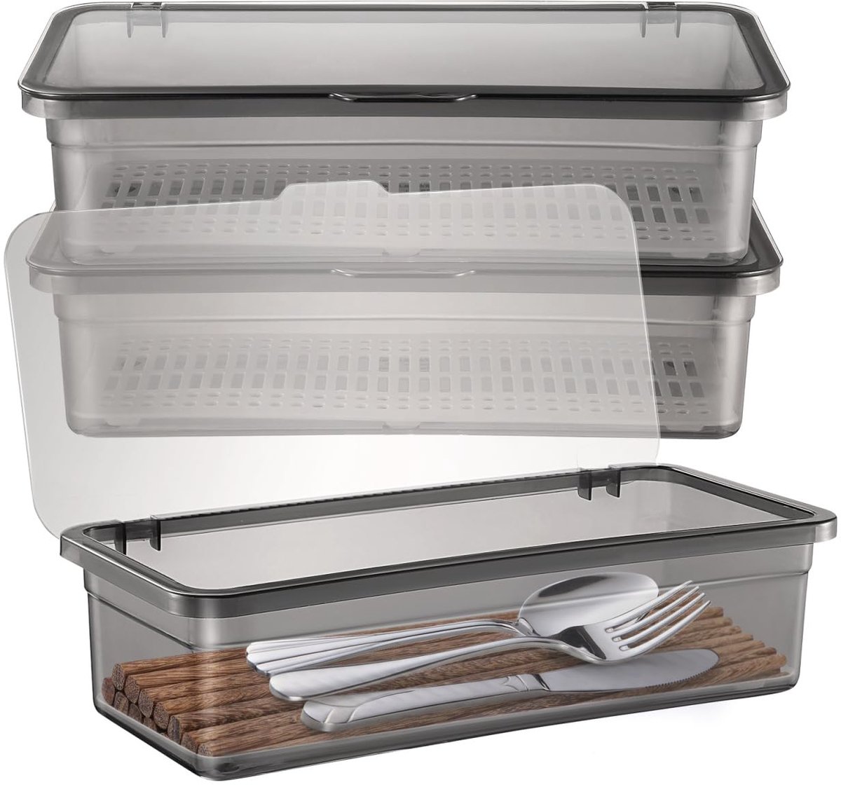 Dailygoods - 3-Delige Bestek Organizer met Deksel - Voor Keuken en Lades