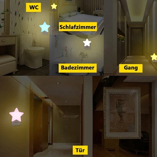 LED-nachtlampje in stervorm, lichtgevoelig, geschikt voor stopcontacten, stervormig, 4 stuks. van Merkloos — afbeelding 4
