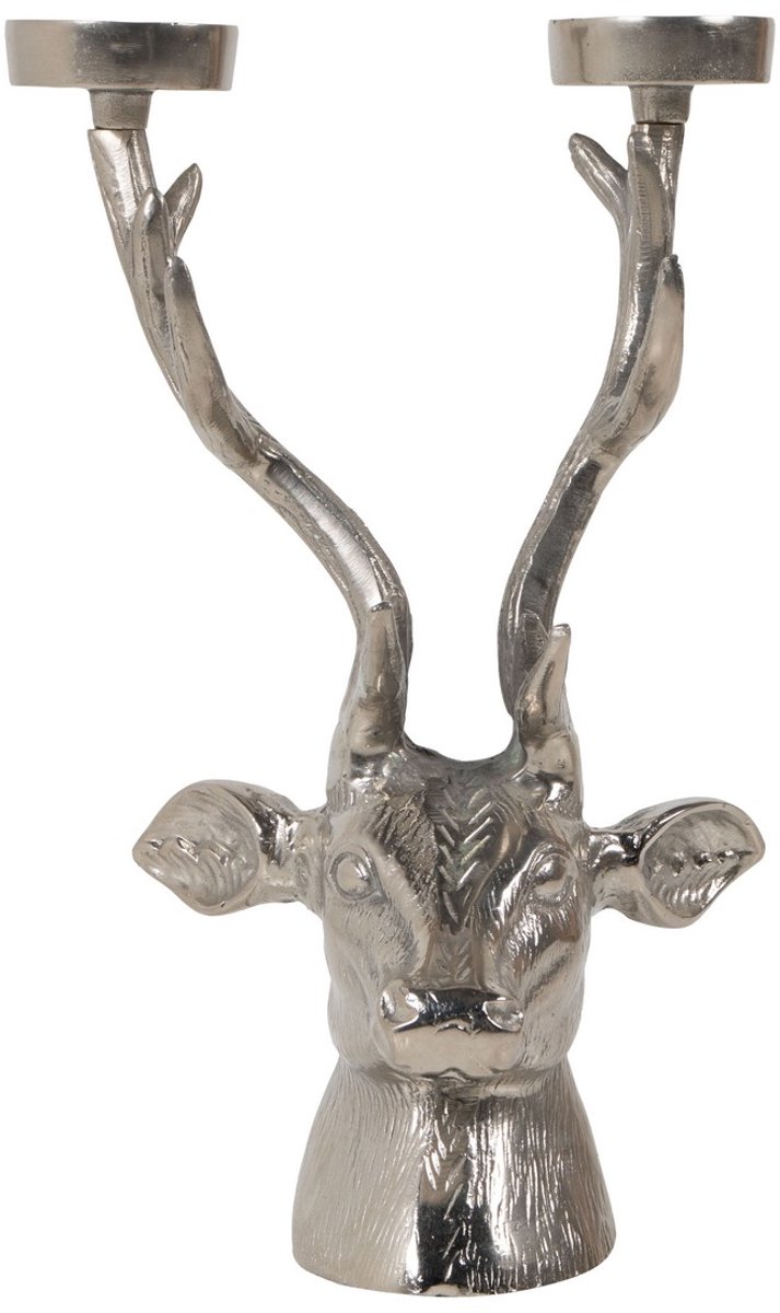 Candle Holder deer head silver 37x24cm